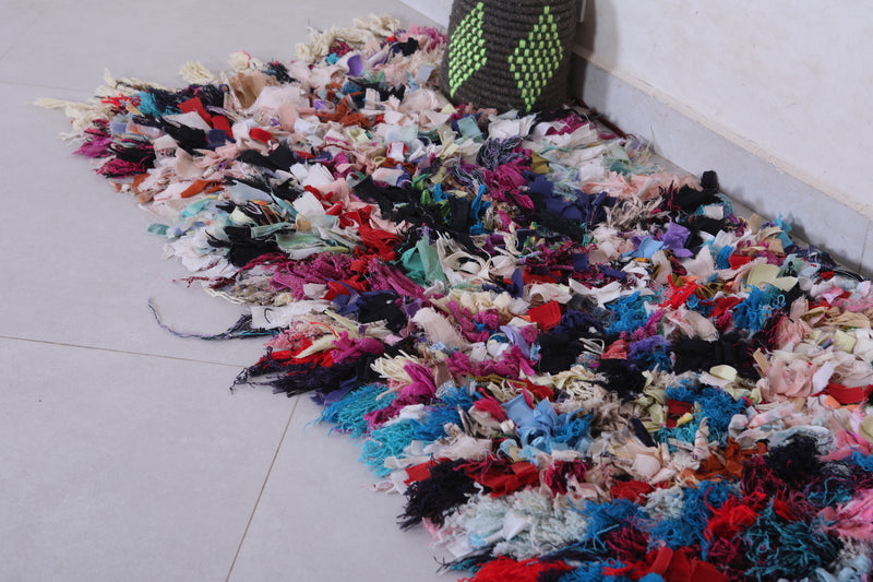 Vintage Moroccan Handmade Boucherouite Rug – 2 x 5.5 Feet - Boucherouite rug