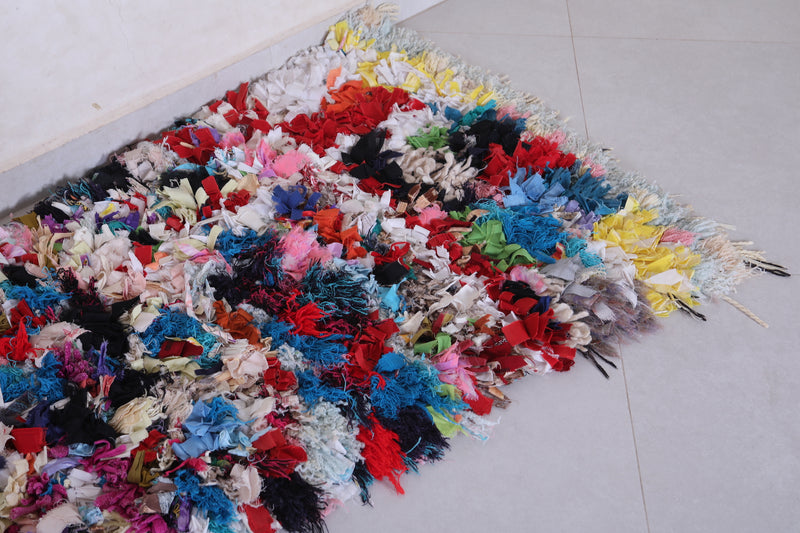 Vintage Moroccan Handmade Boucherouite Rug – 2 x 5.5 Feet - Boucherouite rug