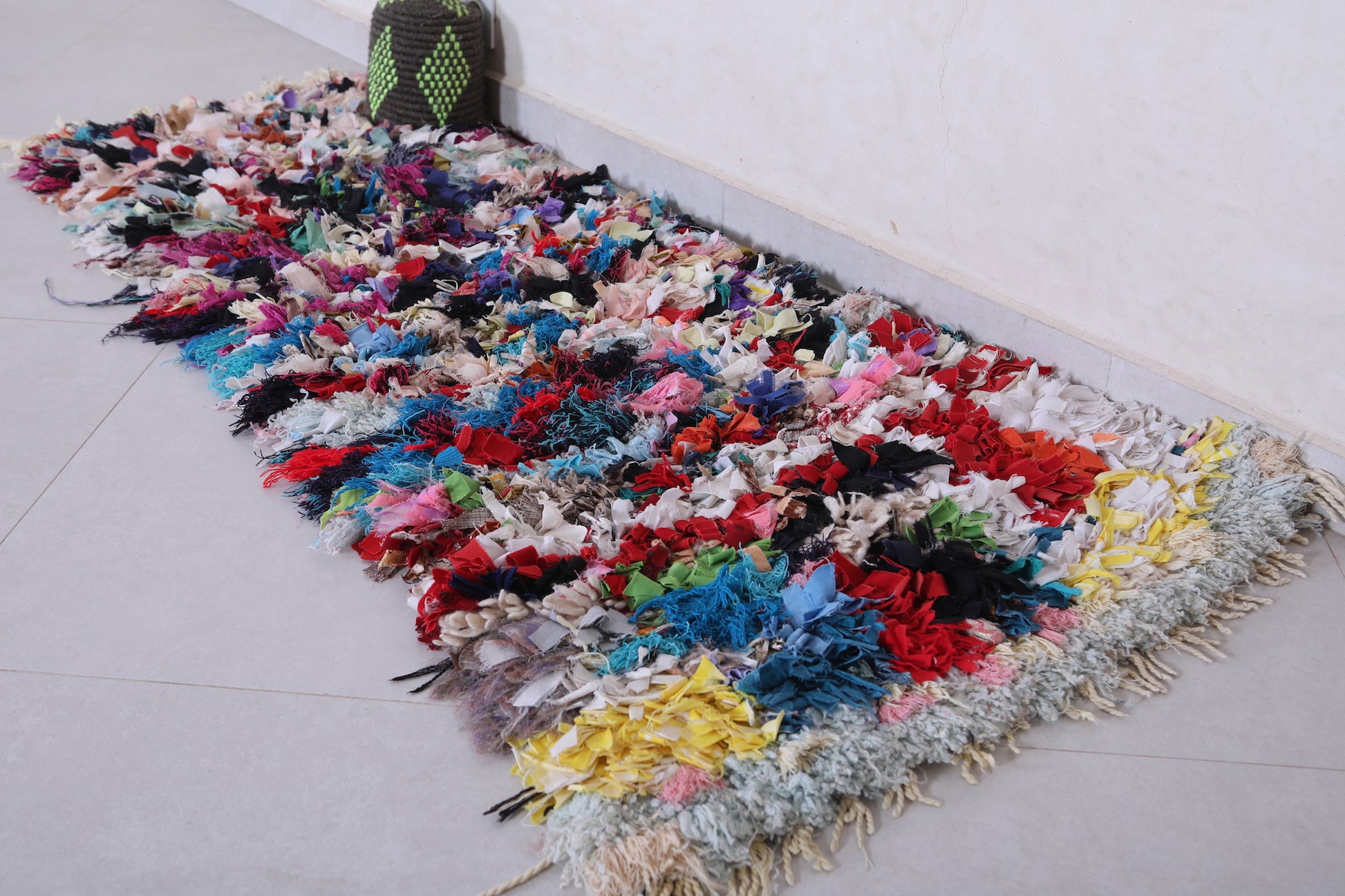 Vintage moroccan handmade boucherouite rug 2 FT X 5.5 FT