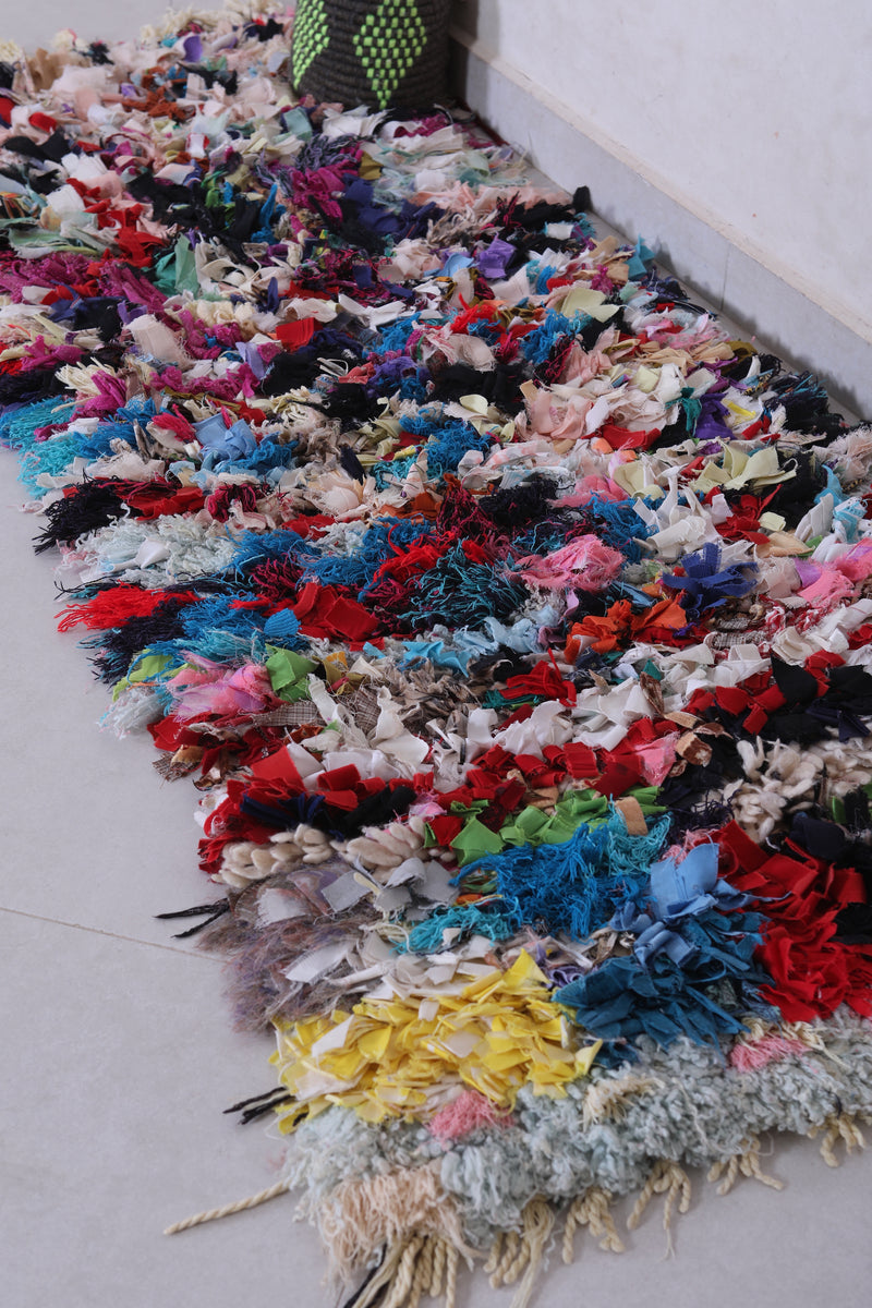 Vintage Moroccan Handmade Boucherouite Rug – 2 x 5.5 Feet - Boucherouite rug