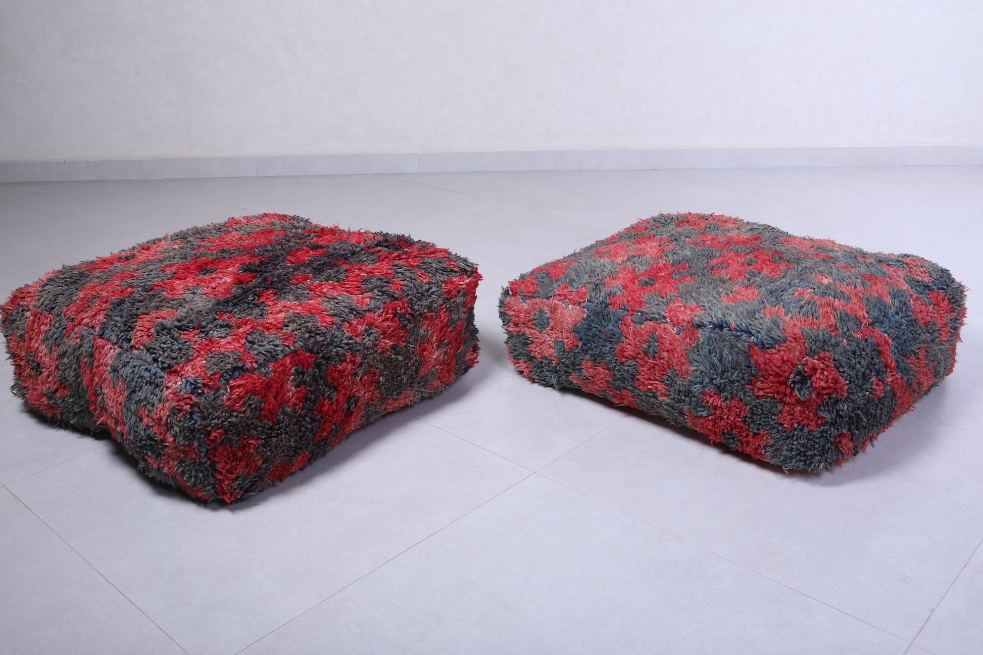Two moroccan berber handmade old rug pouf