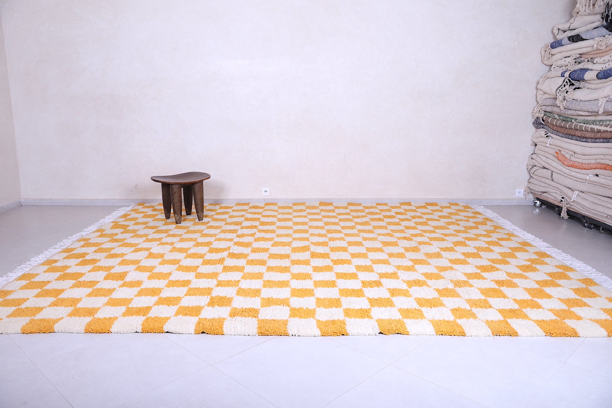 Checkered Moroccan rug - Yellow Checkered rug - Custom Rug