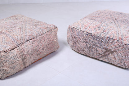 Two moroccan berber brown handmade rug pouf