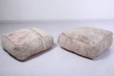 Two moroccan berber azilal old rug pouf