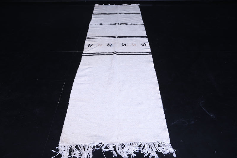 Handwoven White Berber Kilim Rug 2.6 x 9.7 FT - Minimalist Elegance - moroccan rug