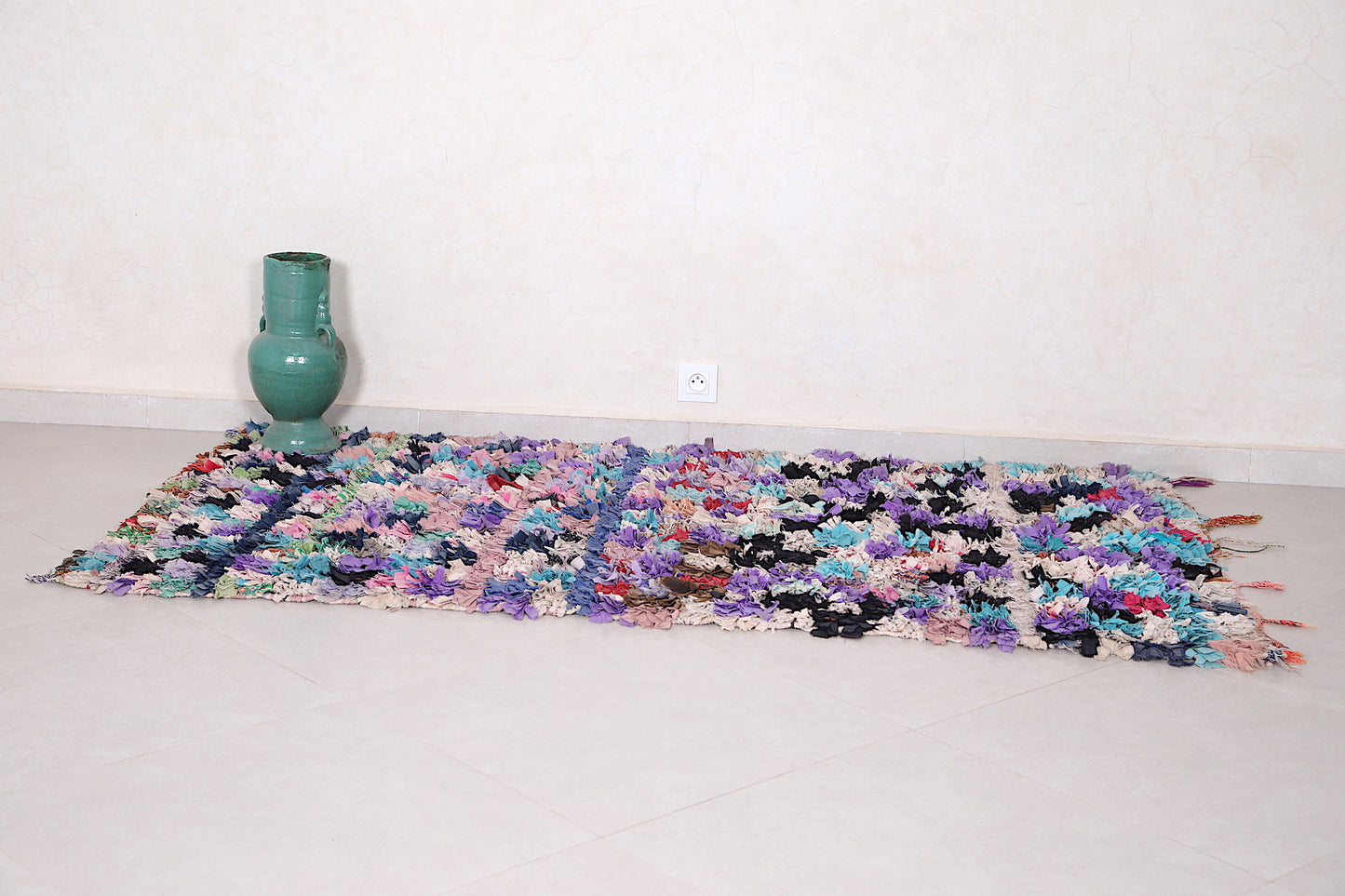 Violet Moroccan Boucherouite rug 3.5 FT X 6.6 FT