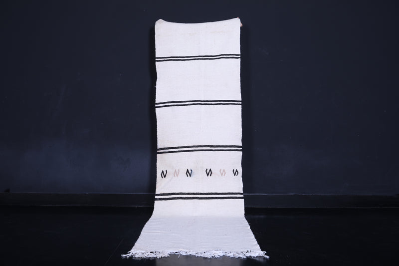 Handwoven White Berber Kilim Rug 2.6 x 9.7 FT - Minimalist Elegance - moroccan rug