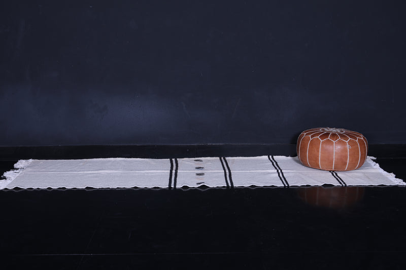 Handwoven White Berber Kilim Rug 2.6 x 9.7 FT - Minimalist Elegance - moroccan rug