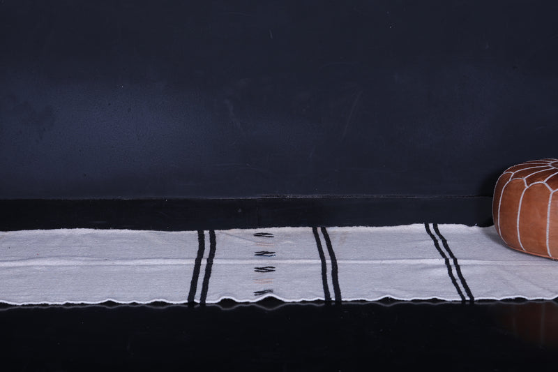 Handwoven White Berber Kilim Rug 2.6 x 9.7 FT - Minimalist Elegance - moroccan rug