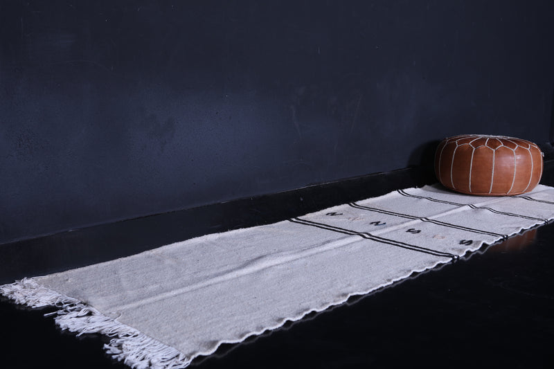 Handwoven White Berber Kilim Rug 2.6 x 9.7 FT - Minimalist Elegance - moroccan rug