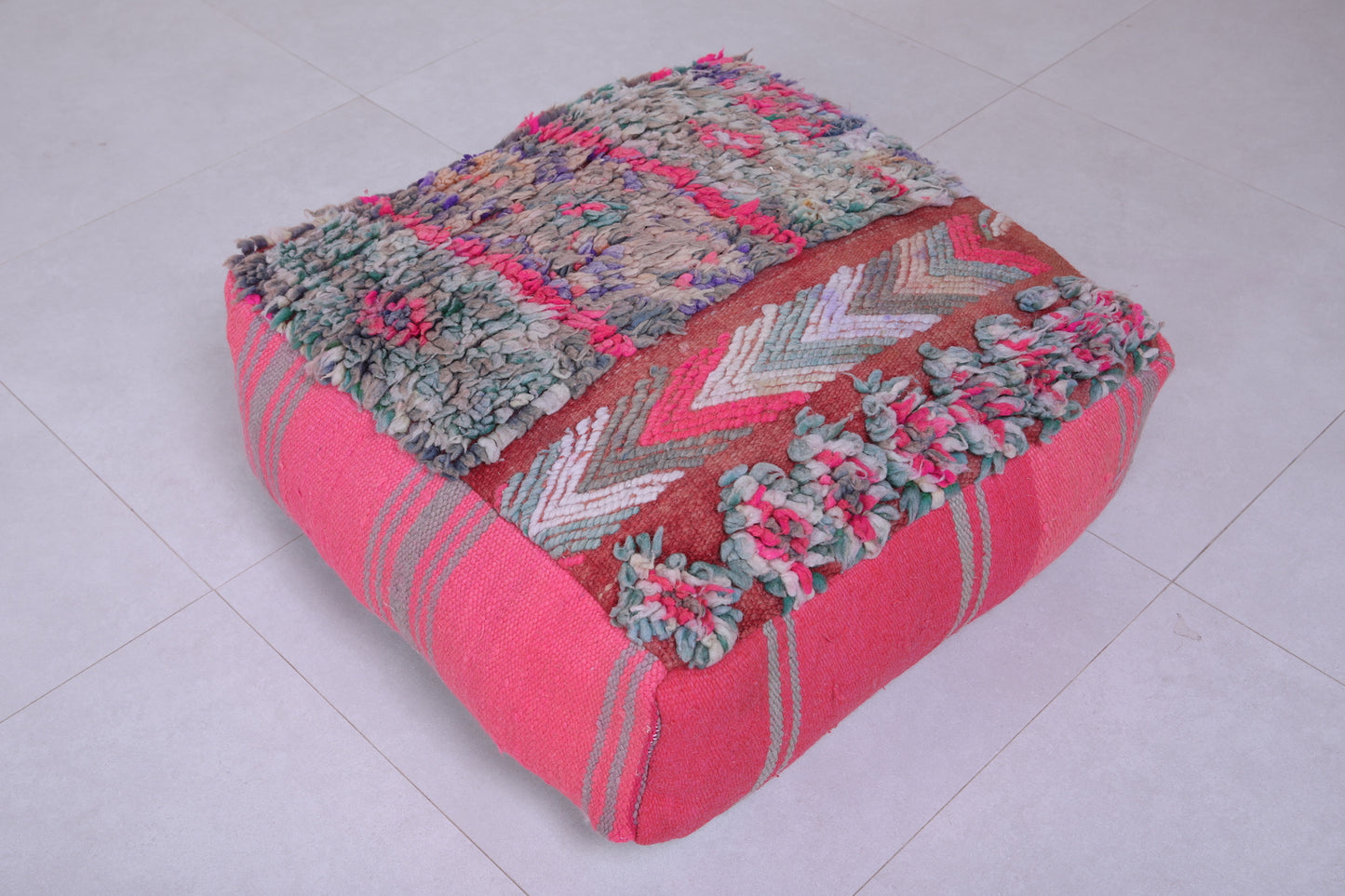 Moroccan handmade berber pink ottoman pouf