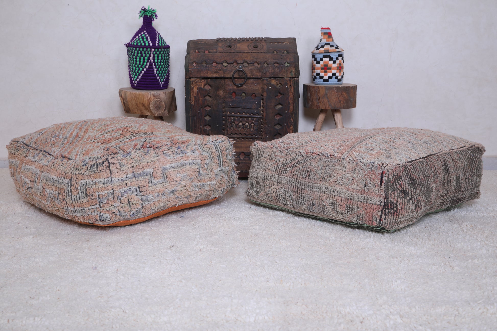 Moroccan berber handmade two poufs