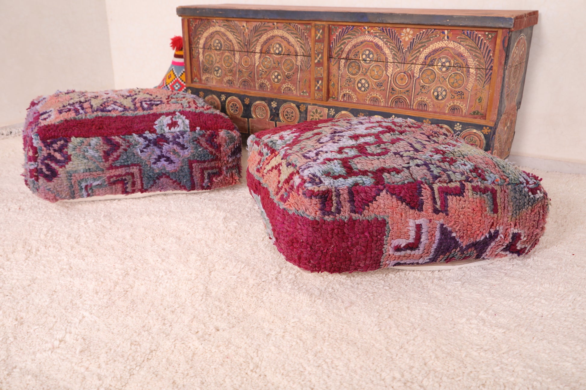 Red Pouf Ottoman, Pattern Red Pouf, Ottoman, Home Decor