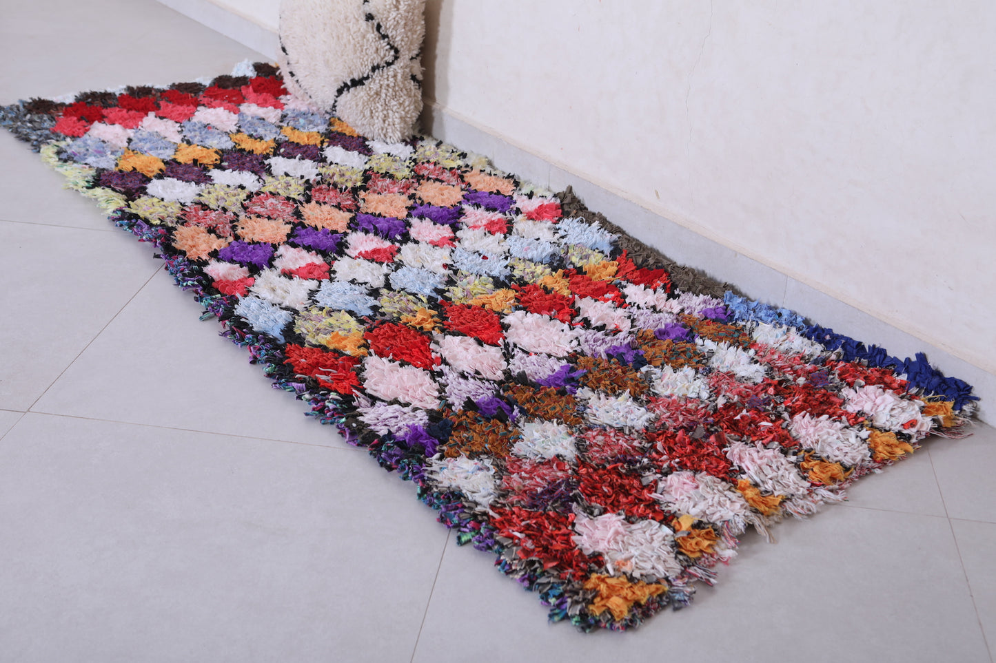 Colorful shaggy Boucherouite rug 2.4 X 6.5 Feet