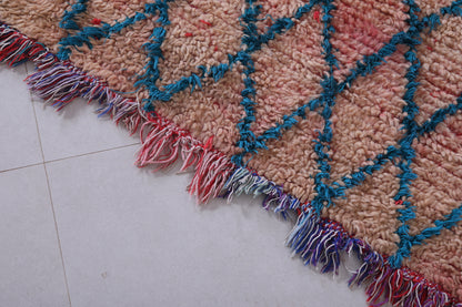 Pink and Blue Moroccan Rug Runner 3.4 X 8.5 Feet