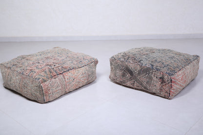 Two handmade moroccan wool rug poufs