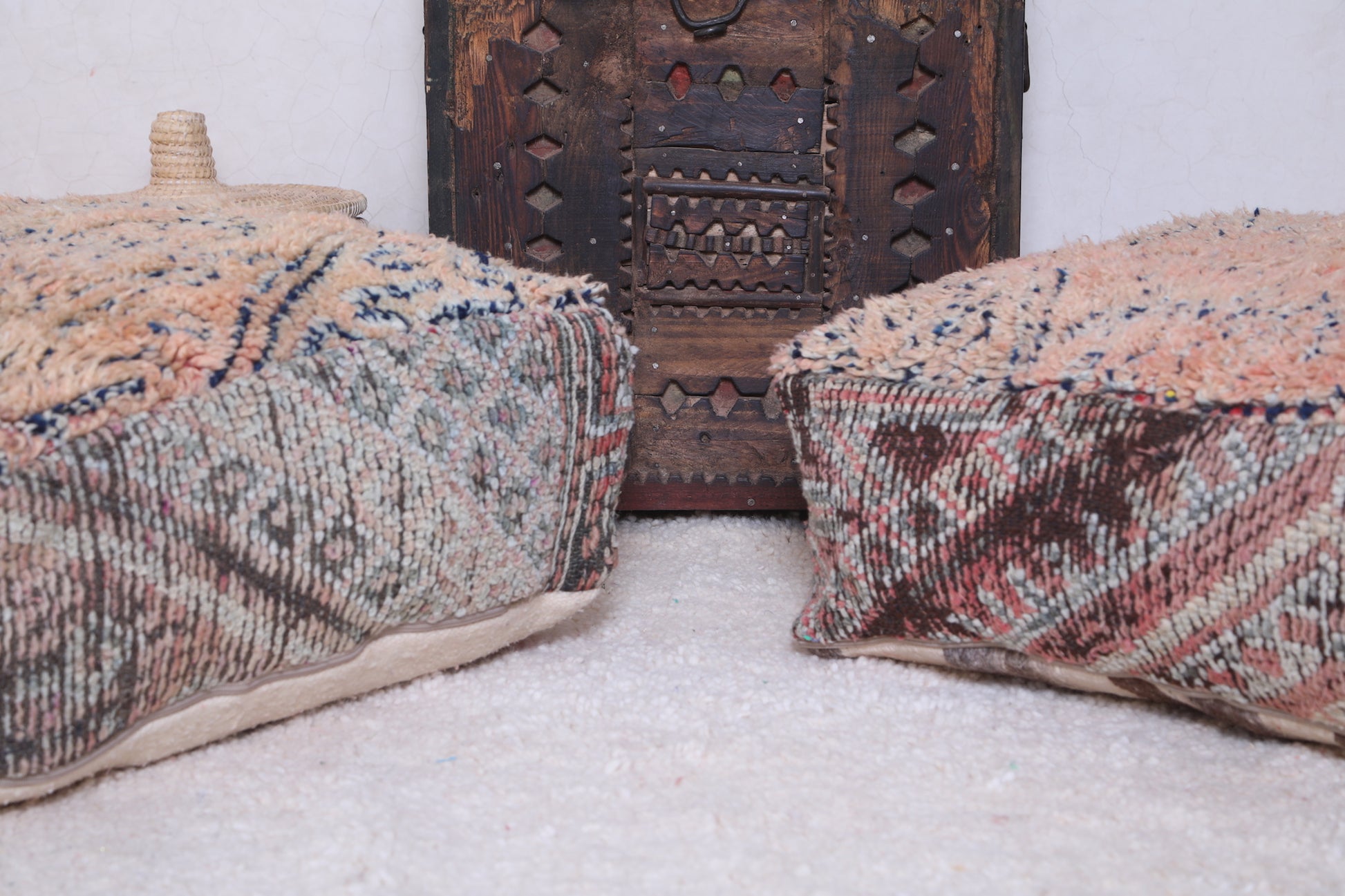 Two handmade moroccan berber kilim pouf