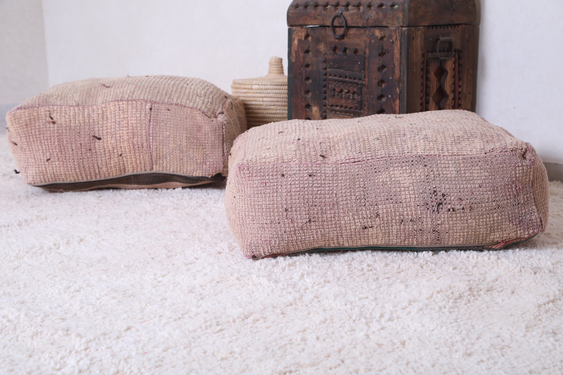 Two handmade moroccan old rug pouf