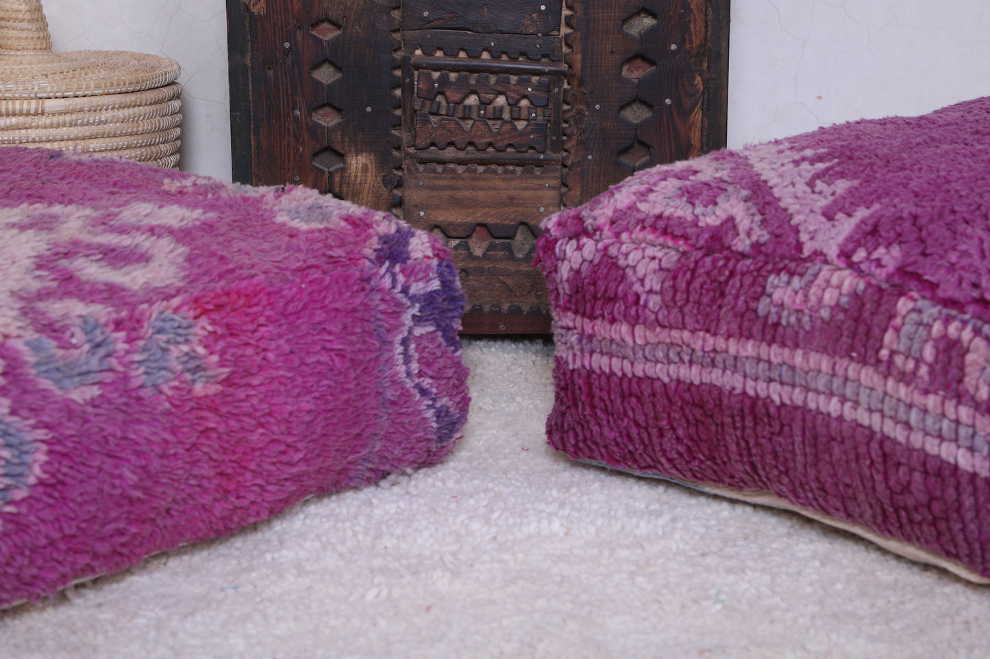 Two handmade berber moroccan violet pouf