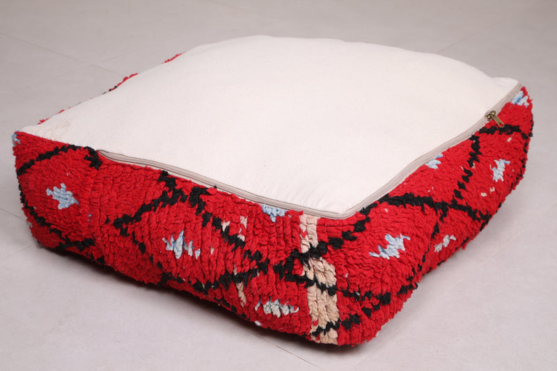 Two Ottoman Moroccan Trellis poufs in Red - Moroccan kilim pouf