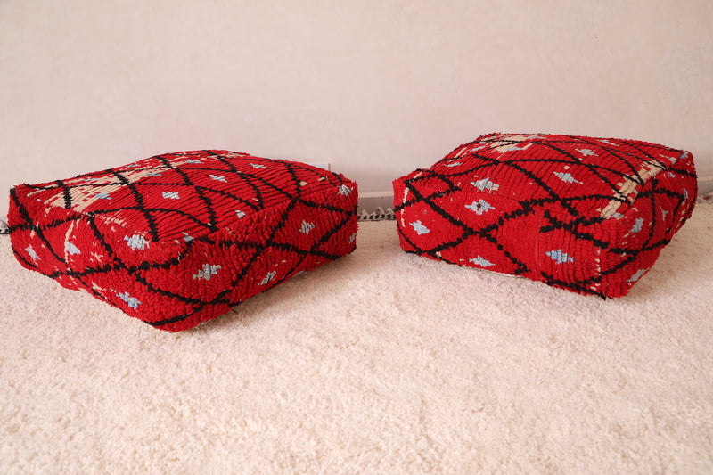 Two Ottoman Moroccan Trellis poufs in Red - Moroccan kilim pouf