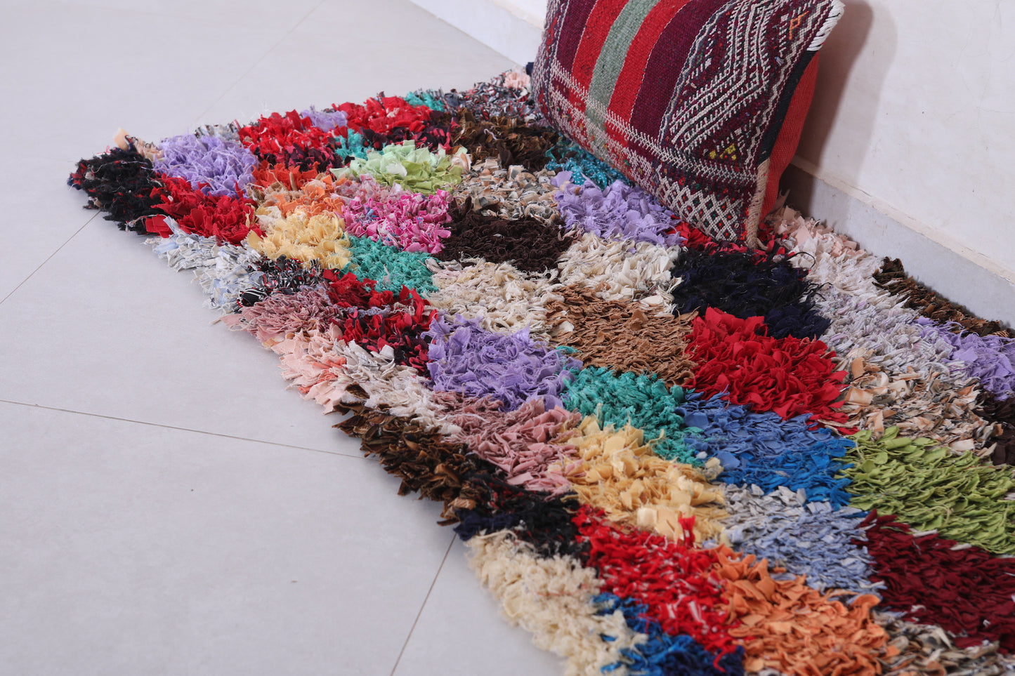 Colorful Moroccan Boucherouite Rug Runner 2.5 X 5.7 Feet