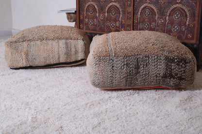 Two handmade moroccan brown rug pouf