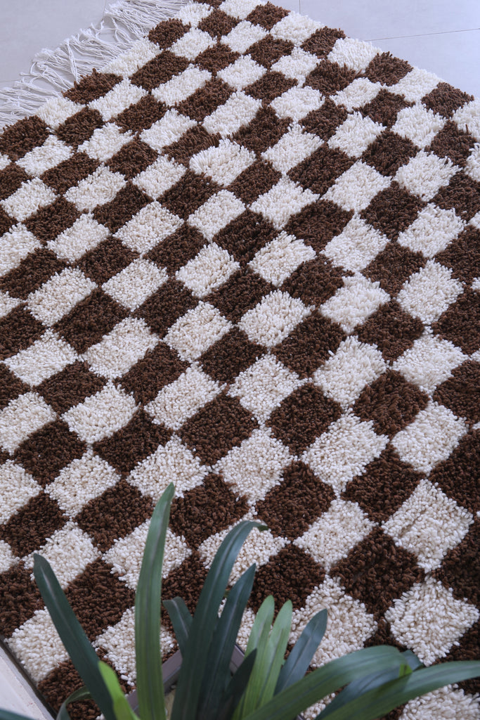 Brown Checkered Style Rug Ruggable Brown and white checkered rug 5.2 X 5.8 Feet – Boucherouite Rug