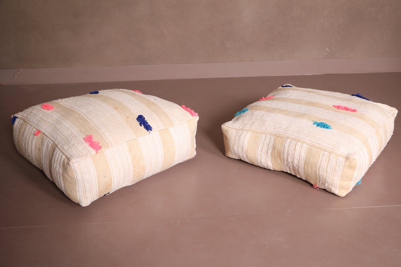 Two Ottoman pillows in beige kilim - Moroccan kilim pouf