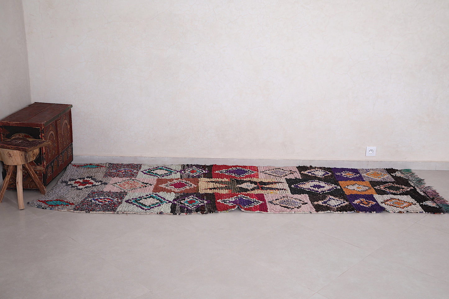 Handmade boucherouite runner rug 3.1 X 9.2 Feet