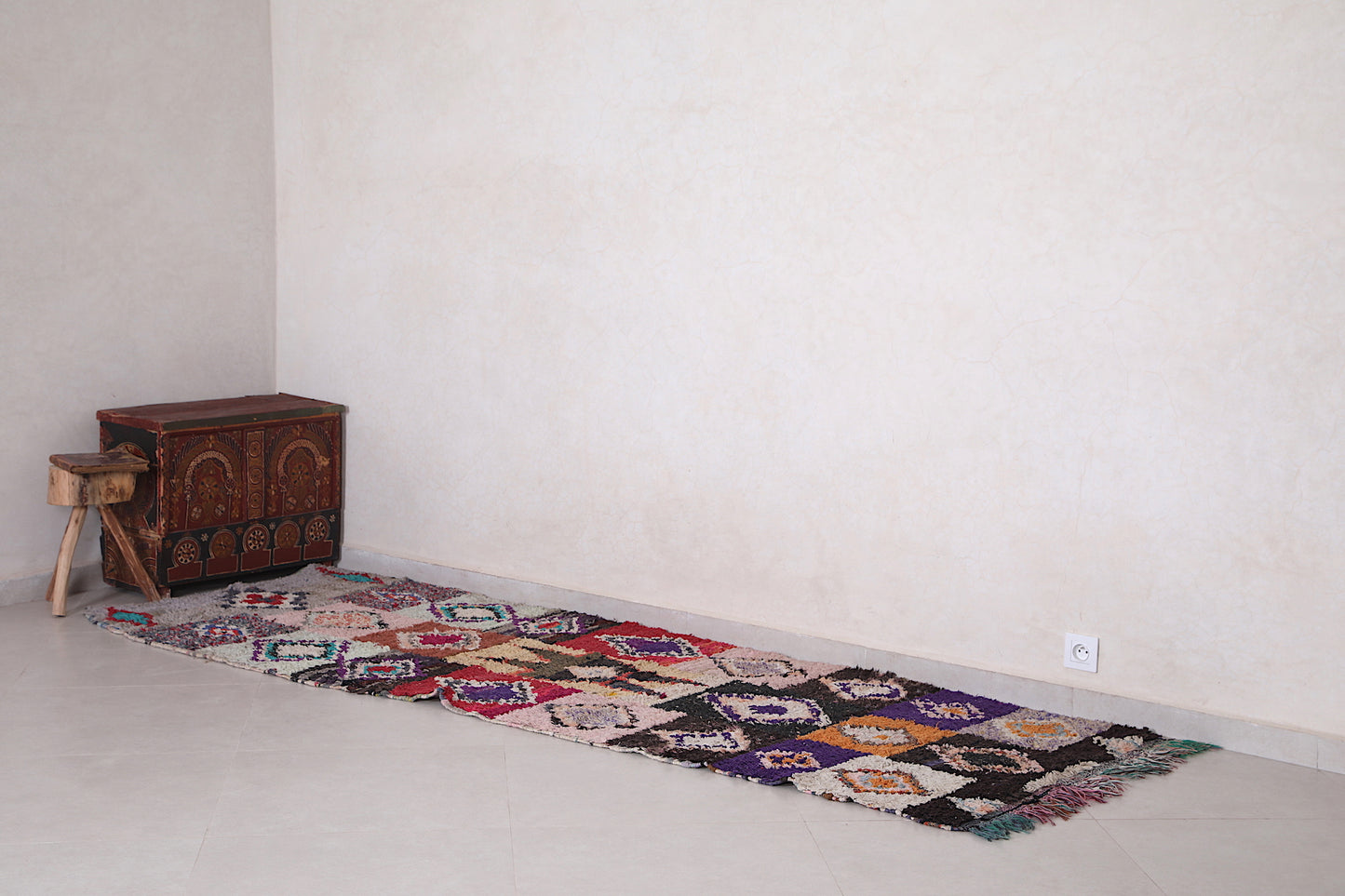 Handmade boucherouite runner rug 3.1 X 9.2 Feet