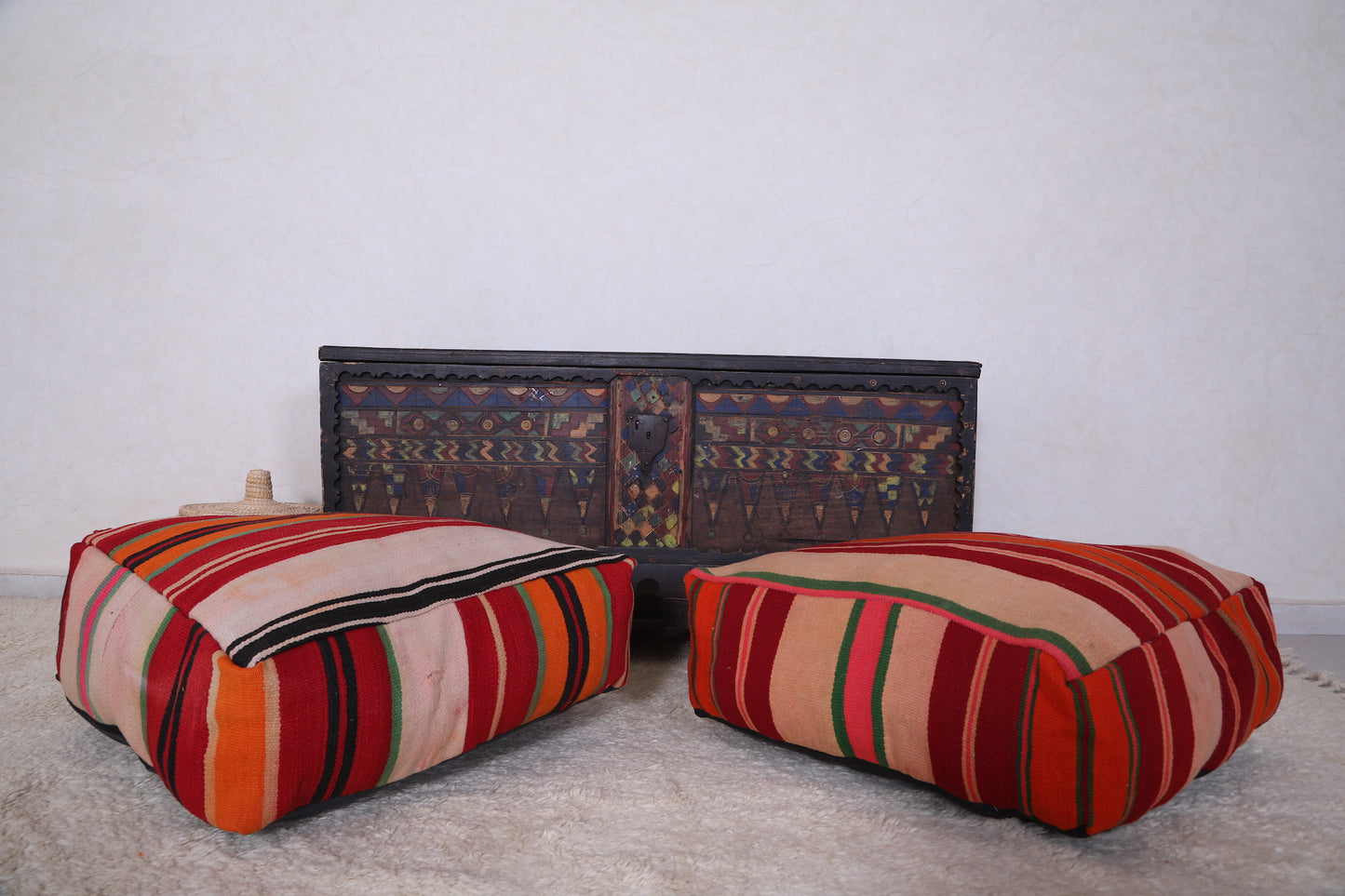 Two Hand Woven Vintage Moroccann Kilim Poufs