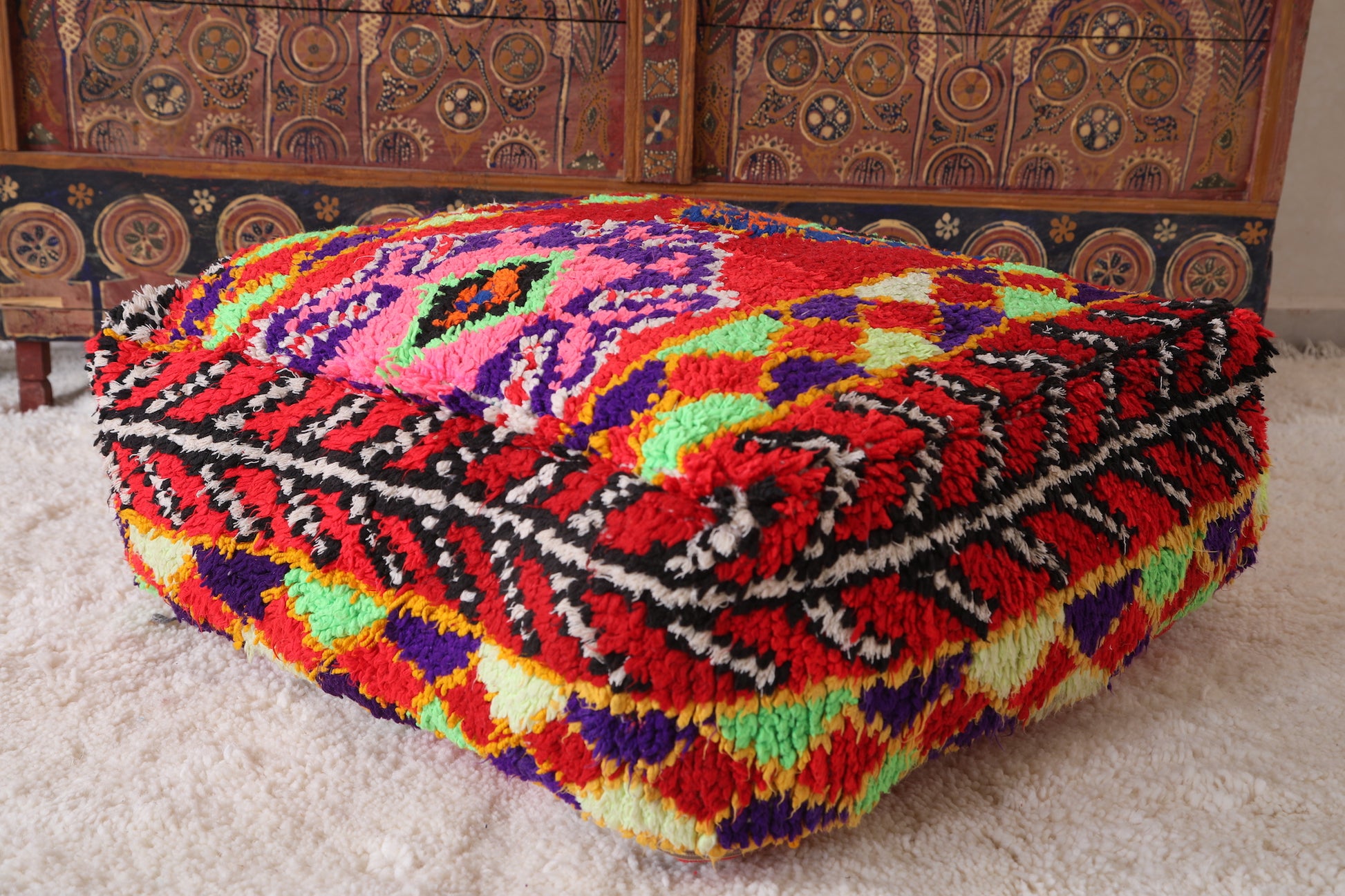 Colorful bohemian colorful rug pouf ottoman