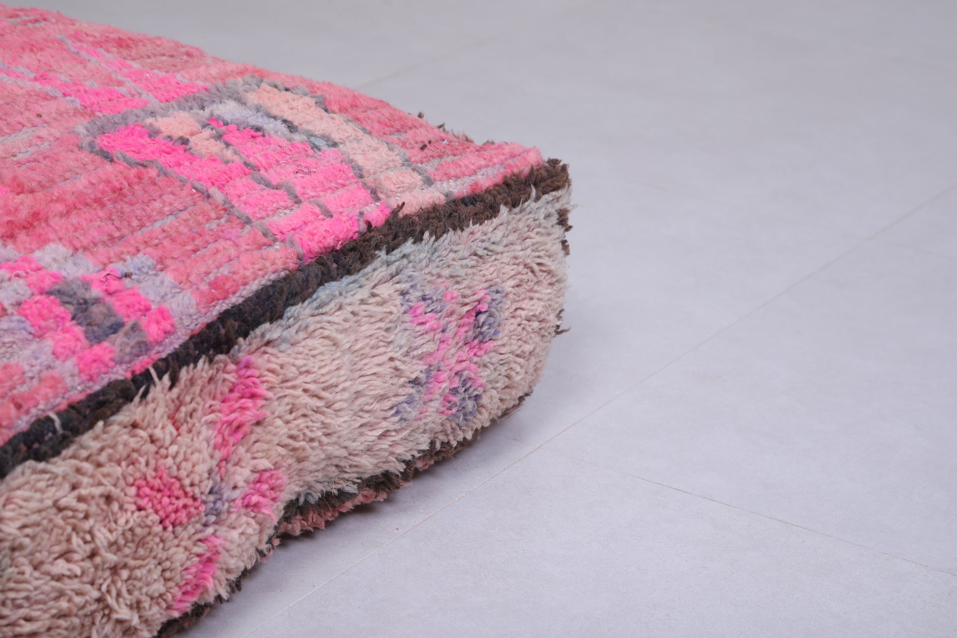 Two handmade moroccan berber rug pink poufs