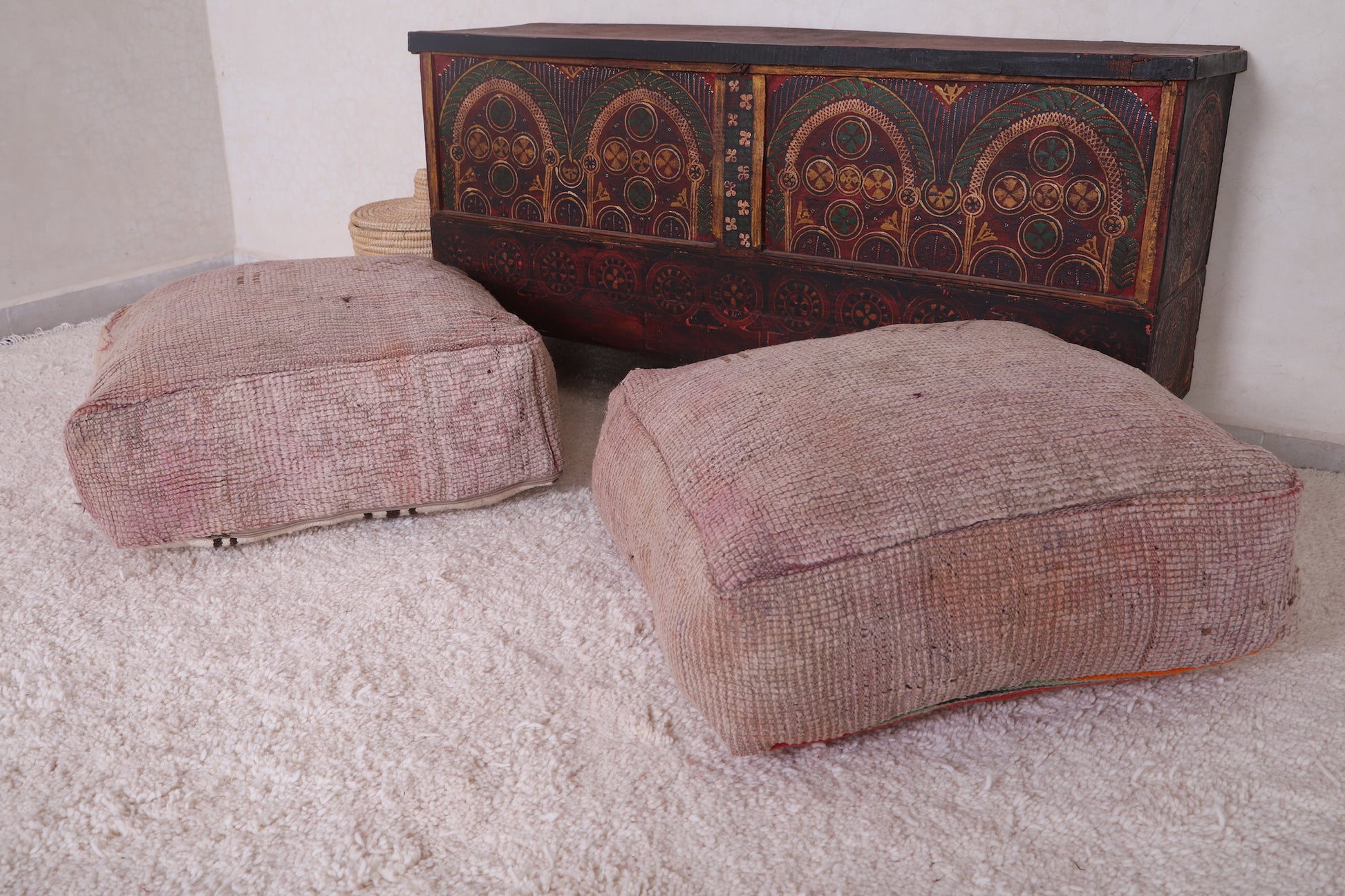 Two Antique handmade Ottoman rug Poufs