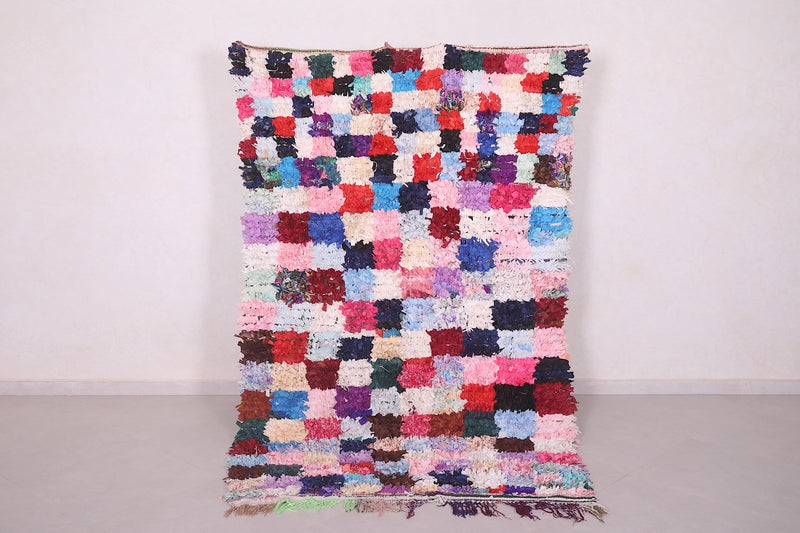 Boucherouite Checkered Rug 5 x 7.9 Feet - Vibrant Moroccan Decor - Boucherouite rug