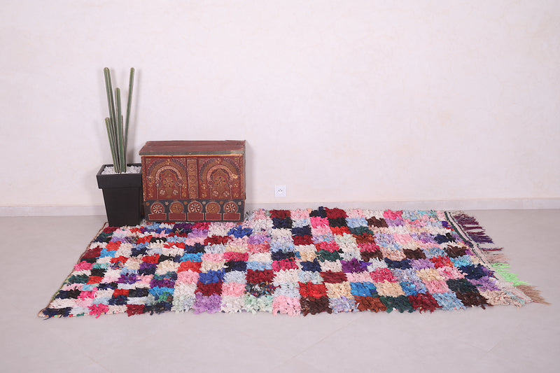 Boucherouite Checkered Rug 5 x 7.9 Feet - Vibrant Moroccan Decor - Boucherouite rug