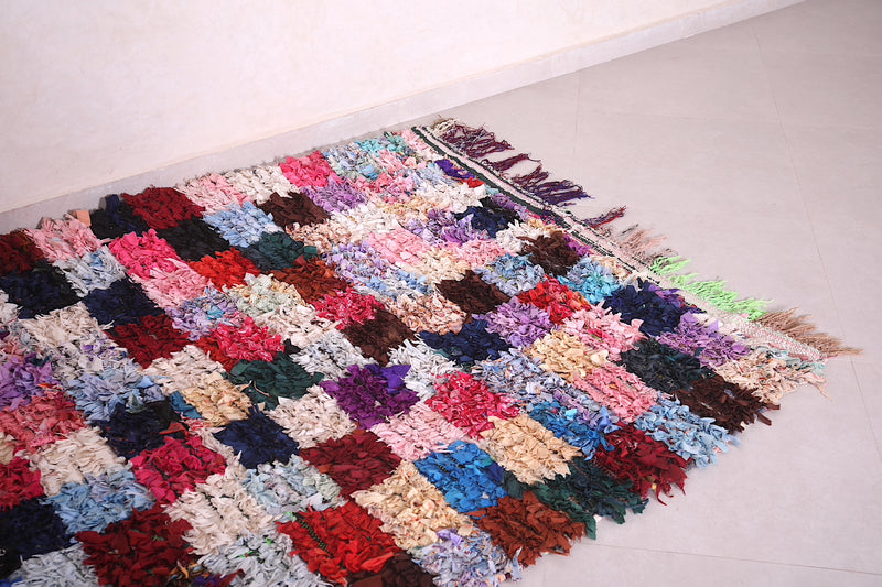 Boucherouite Checkered Rug 5 x 7.9 Feet - Vibrant Moroccan Decor - Boucherouite rug