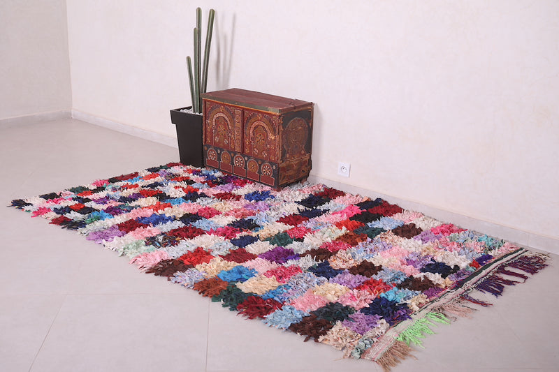Boucherouite Checkered Rug 5 x 7.9 Feet - Vibrant Moroccan Decor - Boucherouite rug