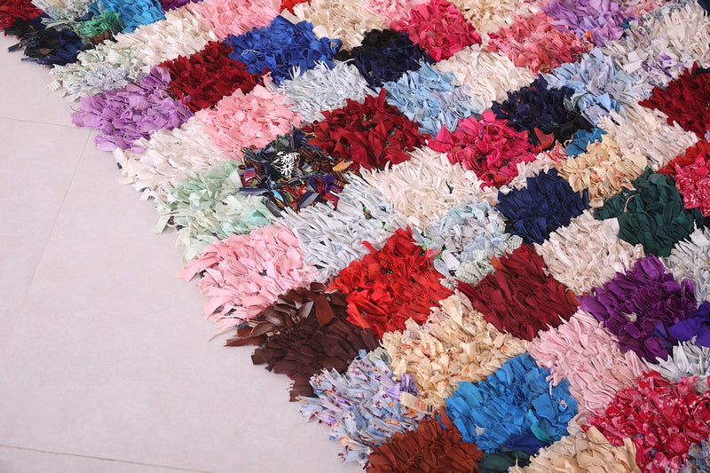 Boucherouite Checkered Rug 5 x 7.9 Feet - Vibrant Moroccan Decor - Boucherouite rug