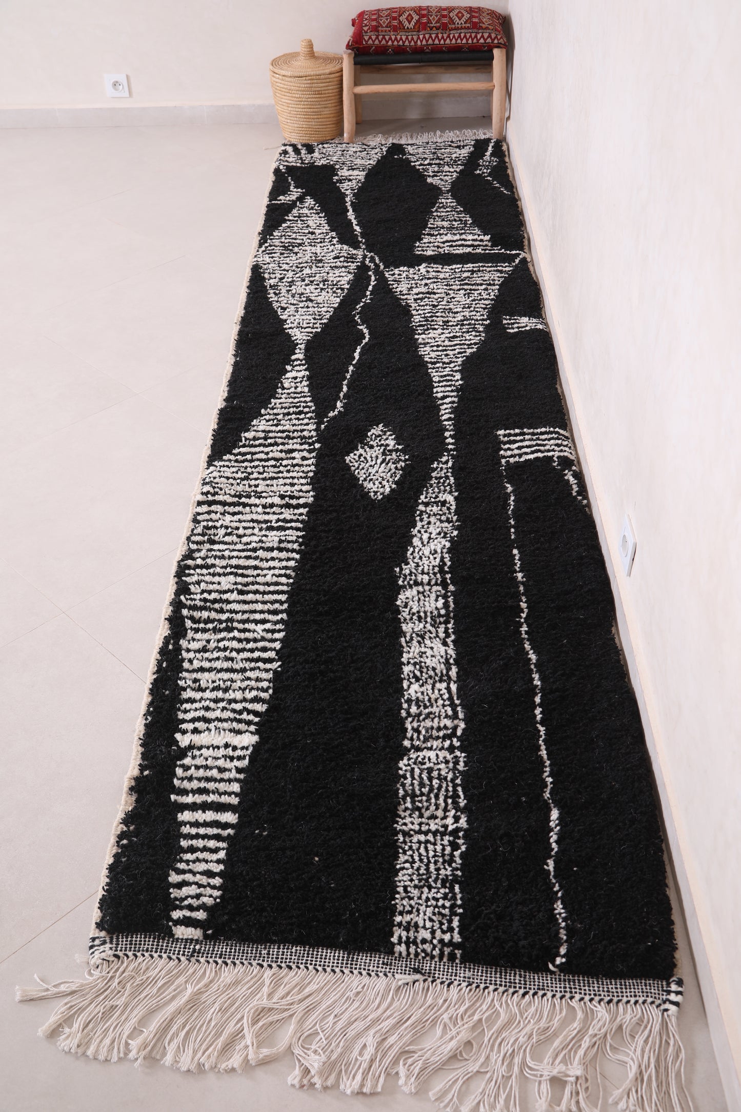 Black Moroccan Hallway Rug 2.8 X 11.2 Feet