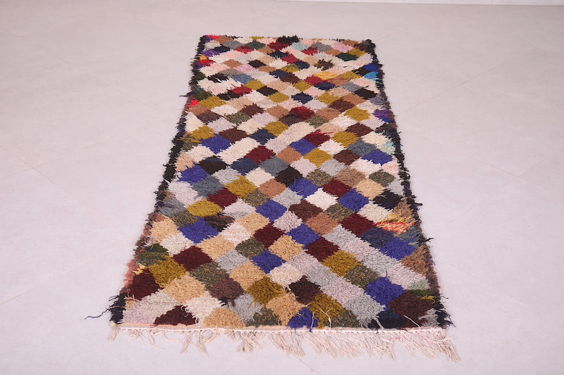 Moroccan Boucherouite Runner Rug 2.7 x 6.9 Feet - Handmade Vibrant Design - DEFERENT MOROCCAN RUGS
