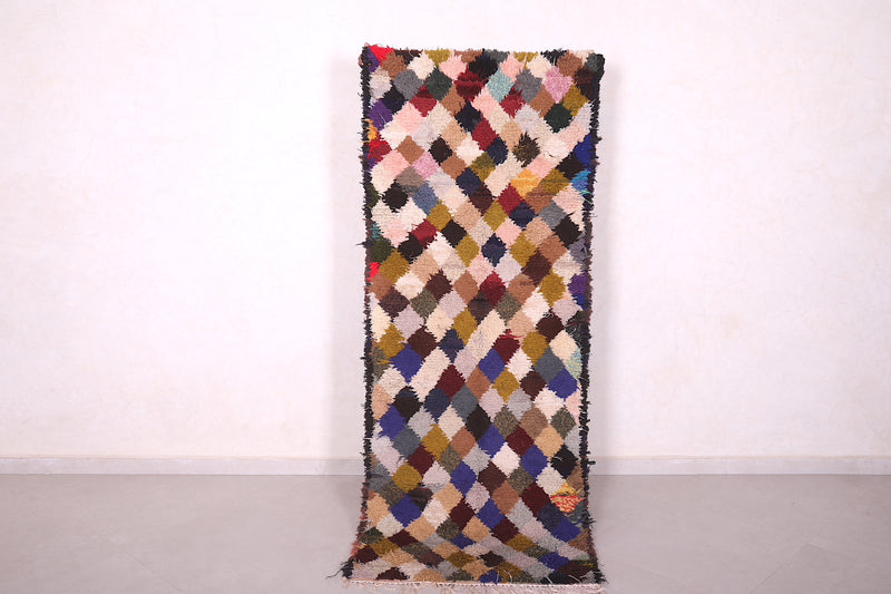 Moroccan Boucherouite Runner Rug 2.7 x 6.9 Feet - Handmade Vibrant Design - DEFERENT MOROCCAN RUGS