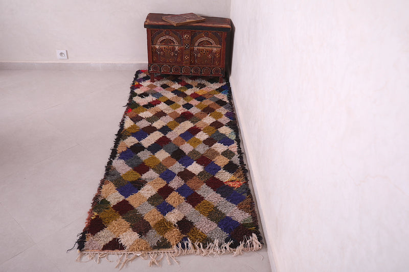 Moroccan Boucherouite Runner Rug 2.7 x 6.9 Feet - Handmade Vibrant Design - DEFERENT MOROCCAN RUGS