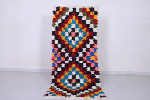 Colorful chess-like Moroccan rug 3 X 6.9 Feet