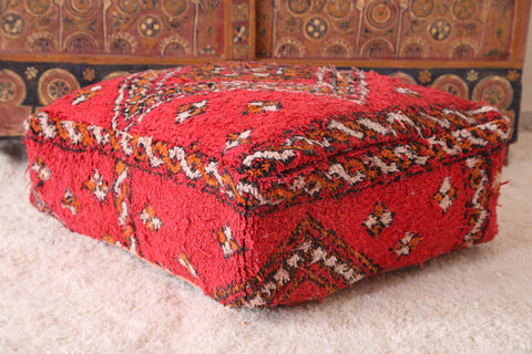 Red Moroccan floor berber rug pouf