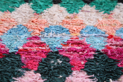 Colorful Moroccan Boucherouite rug 2.4 X 7 Feet
