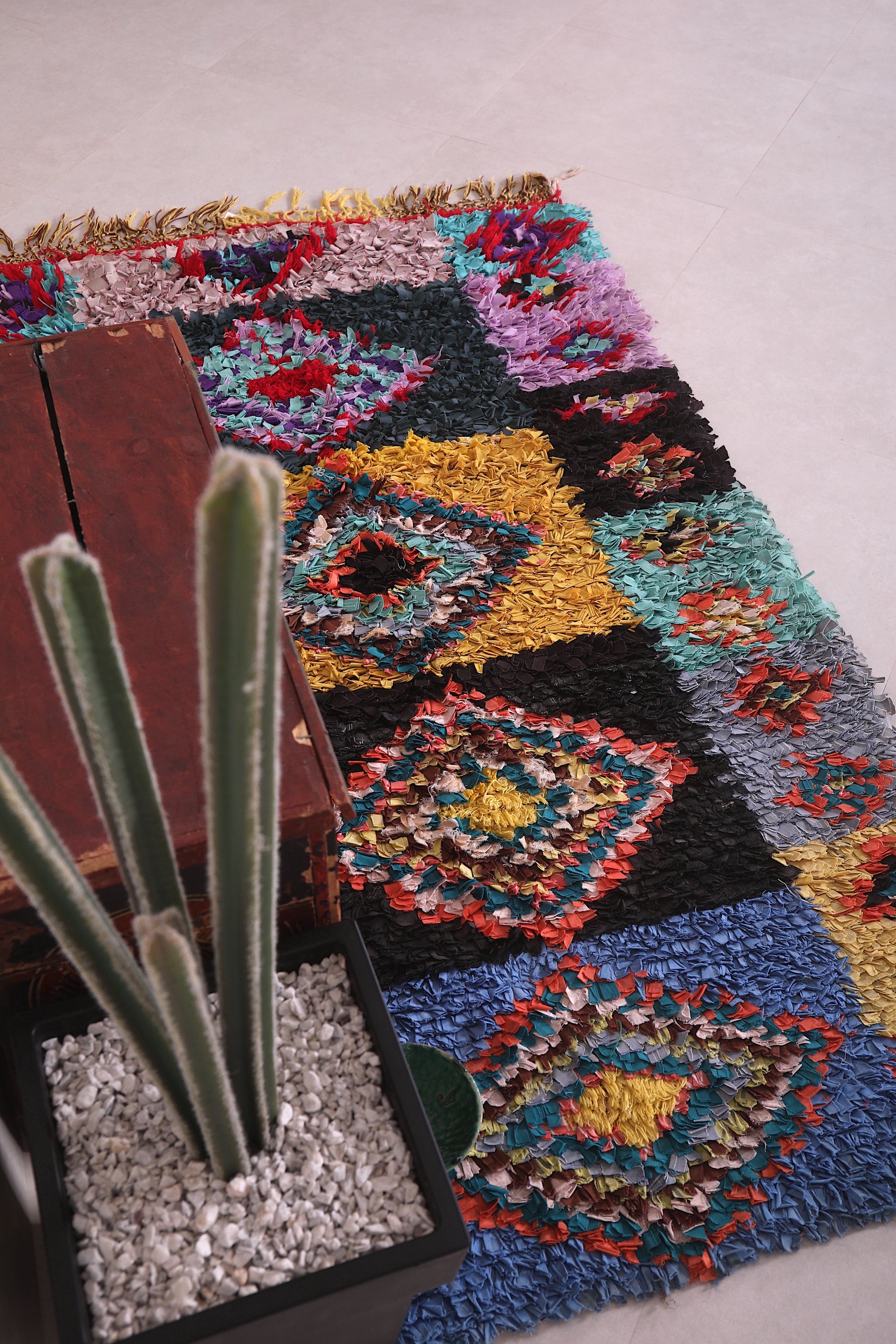 Moroccan Boucherouite area rug 3.6 x 6.5 Feet