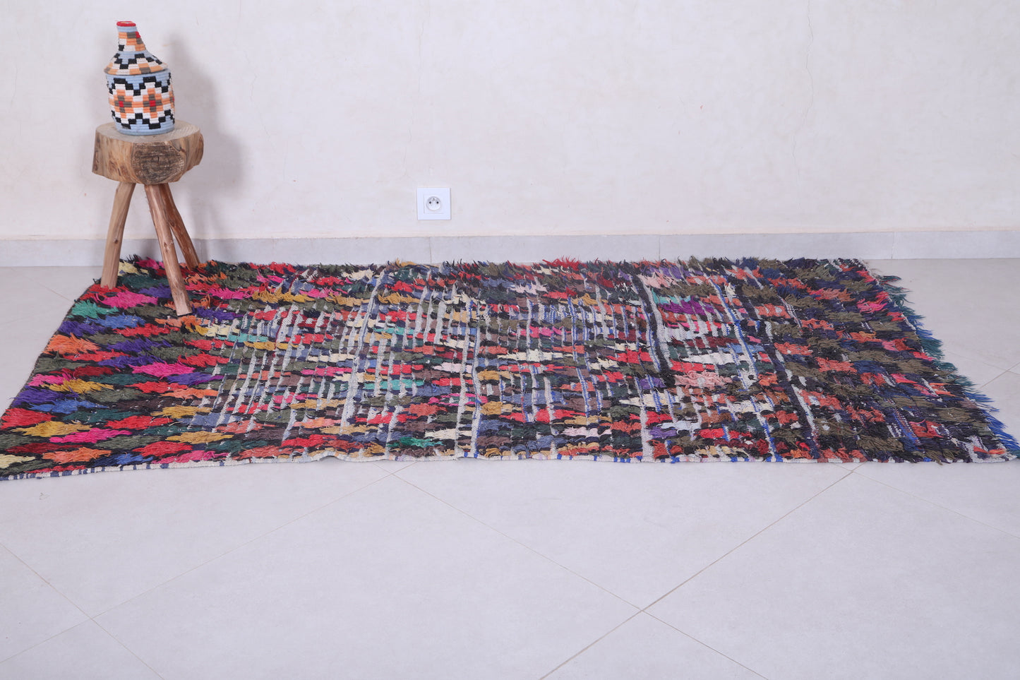 Vintage colorful handmade moroccan rug 3.3 X 6.4 Feet