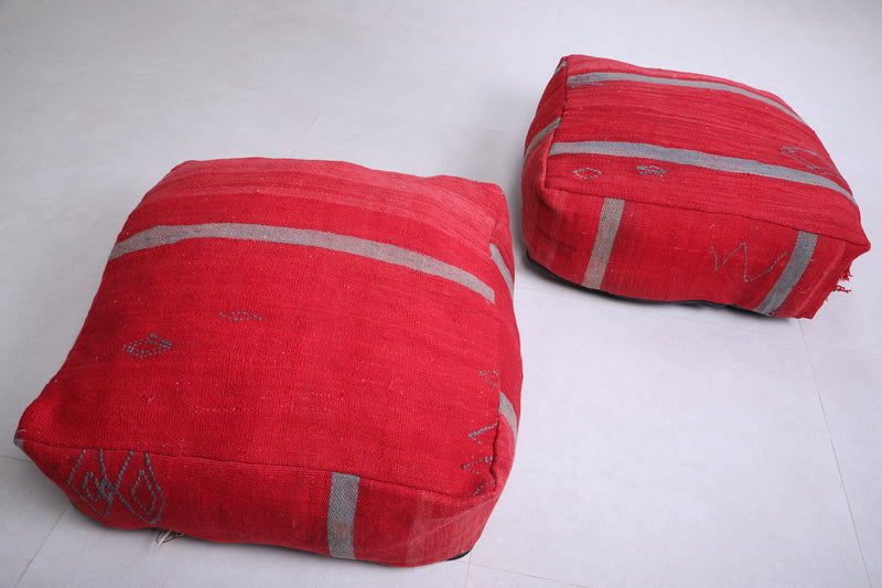 Two Moroccan Floor Poufs red Ottoman - kilim poufs